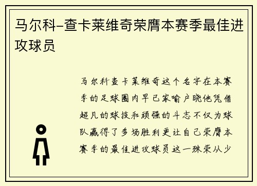马尔科-查卡莱维奇荣膺本赛季最佳进攻球员