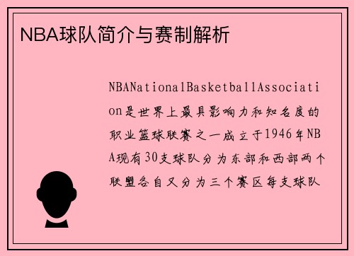 NBA球队简介与赛制解析